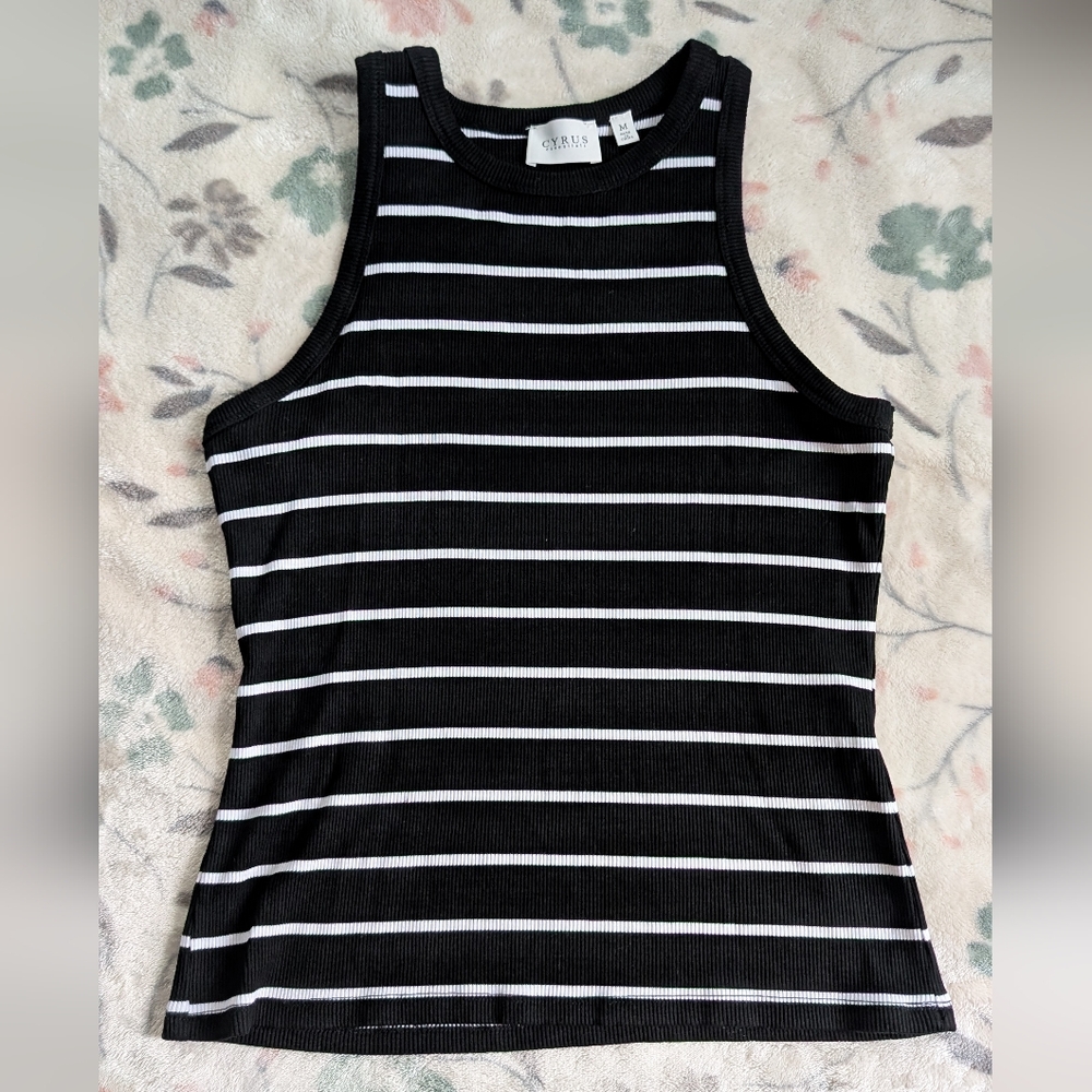 Cyrus Black and White Striped Muscle Tee